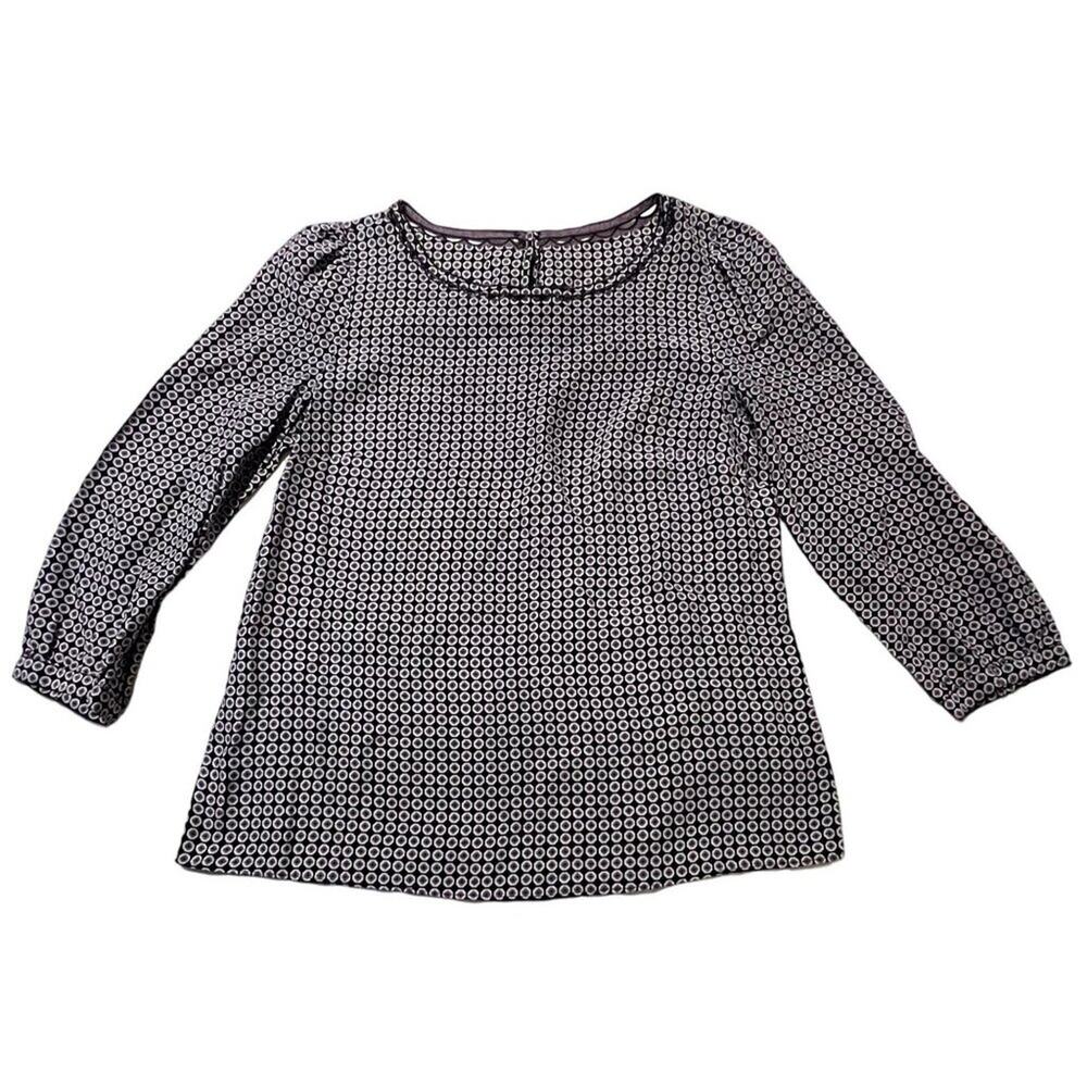 J. Crew 100% Silk Women's Size 4 Top Purple Black Cut out Neck Silk Blouse Excel